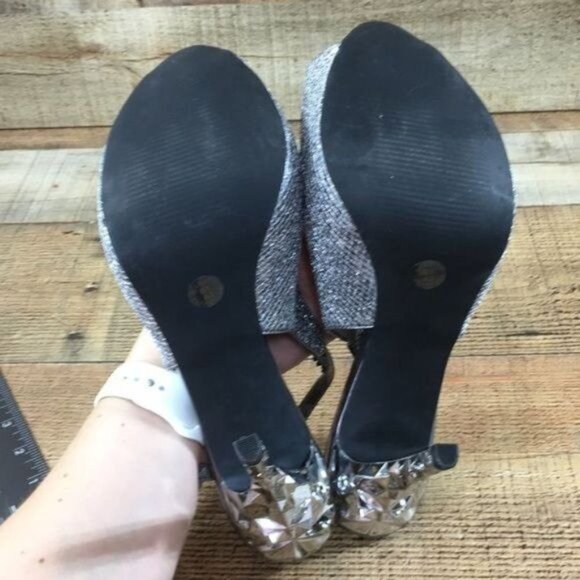 Nicole Miller Slingback High Heels Silver Metallic Womens 8 M Open Toe - Picture 12 of 13